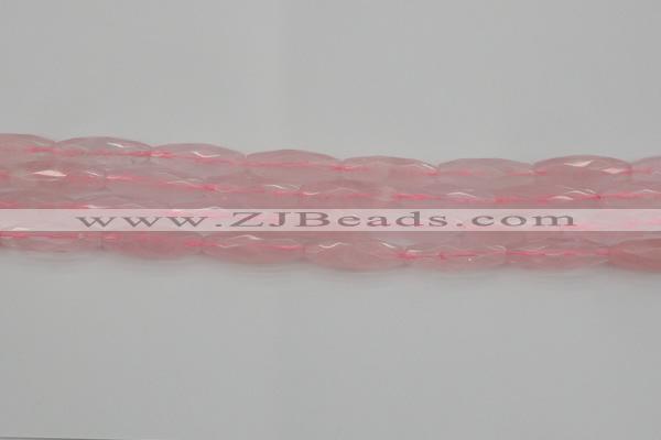 CRI02 15.5 inches 10*30mm faceted rice rose quartz beads wholesale