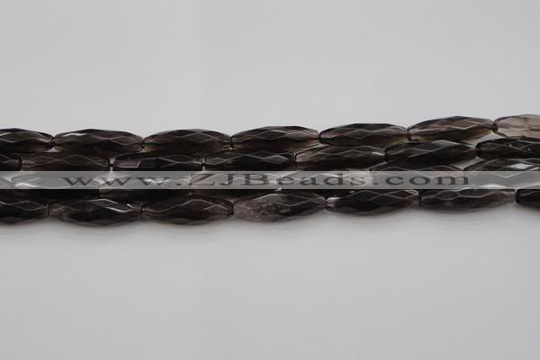 CRI06 15.5 inches 10*30mm faceted rice smoky quartz beads wholesale