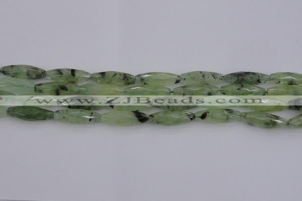 CRI07 15.5 inches 10*30mm faceted rice green rutilated quartz beads