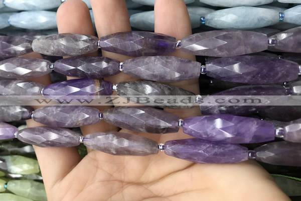 CRI118 15.5 inches 10*30mm faceted rice amethyst gemstone beads