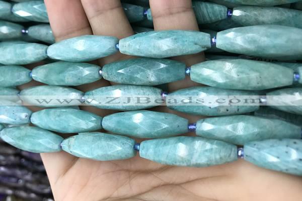 CRI120 15.5 inches 10*30mm faceted rice amazonite gemstone beads