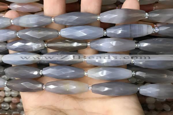 CRI125 15.5 inches 10*30mm faceted rice grey agate gemstone beads