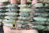 CRI133 15.5 inches 10*30mm faceted rice green rutilated quartz beads