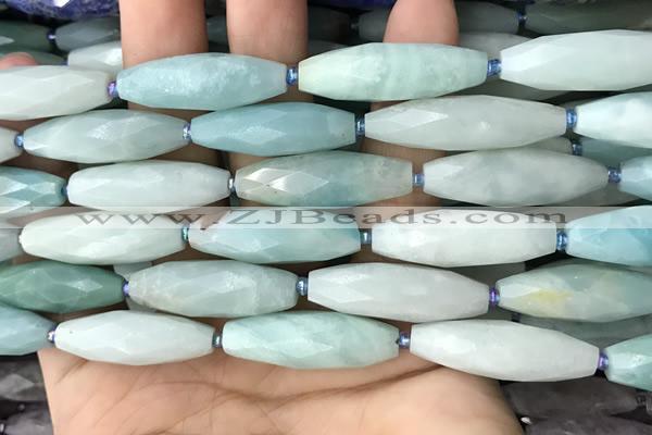 CRI142 15.5 inches 10*30mm faceted rice amazonite gemstone beads