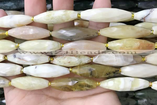 CRI143 15.5 inches 10*30mm faceted rice yellow opal gemstone beads