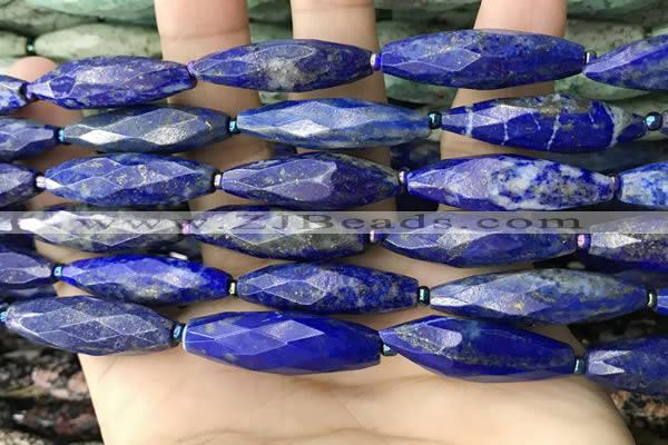 CRI151 15.5 inches 10*30mm faceted rice lapis lazuli beads