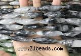 CRI155 15.5 inches 10*38mm faceted rice black rutilated quartz beads