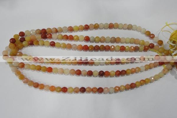 CRJ401 15.5 inches 6mm faceted round red & yellow jade beads