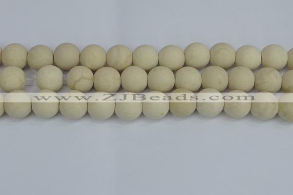 CRJ615 15.5 inches 14mm round matte white fossil jasper beads