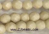 CRJ626 15.5 inches 4mmm faceted round white fossil jasper beads