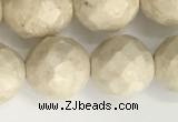 CRJ629 15.5 inches 10mm faceted round white fossil jasper beads