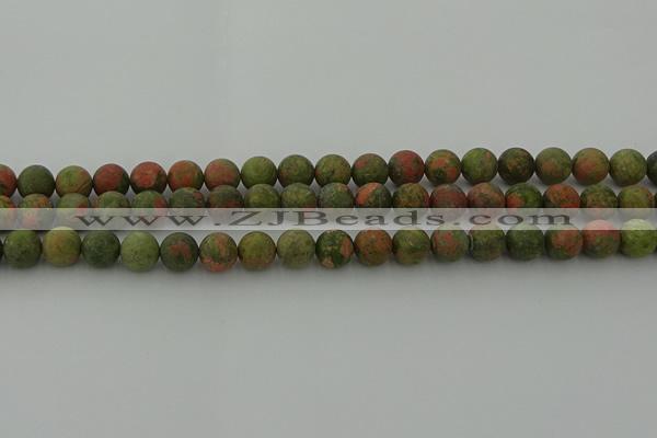 CRO1062 15.5 inches 8mm round matte unakite beads wholesale