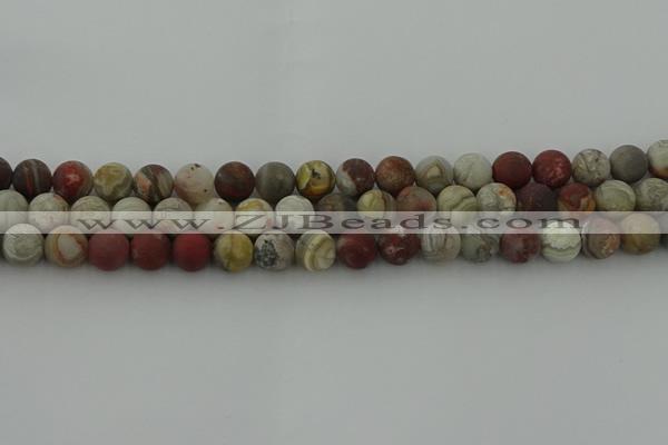 CRO1092 15.5 inches 8mm round matte laguna lace agate beads