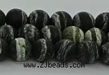 CRO1122 15.5 inches 8mm round matte green silver line jasper beads