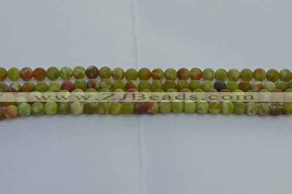 CRO1151 15.5 inches 6mm round matte green dragon serpentine jasper beads