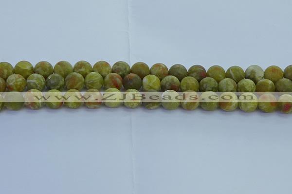 CRO1153 15.5 inches 10mm round matte green dragon serpentine jasper beads