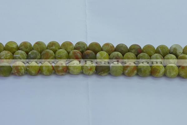 CRO1154 15.5 inches 12mm round matte green dragon serpentine jasper beads
