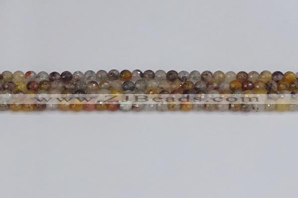 CRO1195 15.5 inches 4mm faceted round mixed lodalite quartz beads