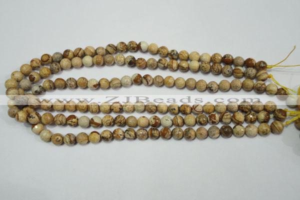 CRO762 15.5 inches 8mm faceted round picture jasper beads wholesale