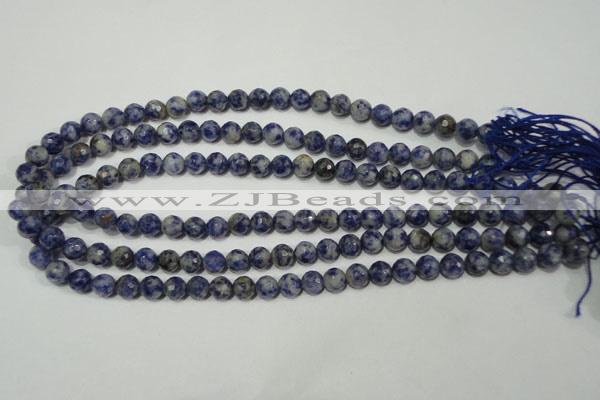 CRO772 15.5 inches 8mm faceted round blue spot stone beads wholesale