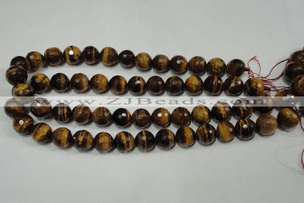 CRO785 15.5 inches 14mm faceted round yellow tiger eye beads wholesale