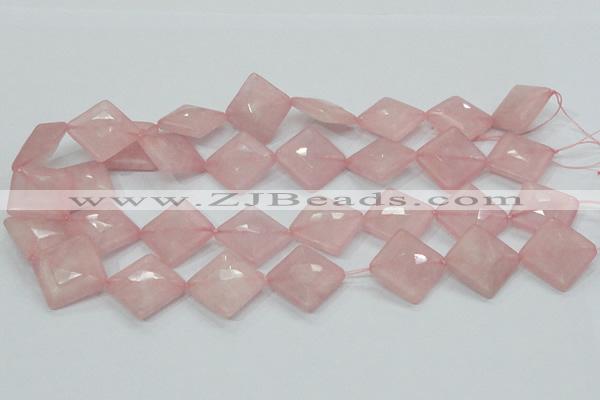 CRQ107 15.5 inches 20*20mm faceted diamond natural rose quartz beads