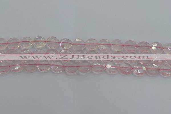 CRQ138 15.5 inches 12mm faceted coin natural rose quartz beads