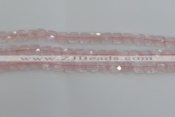 CRQ154 15.5 inches 10mm faceted square natural rose quartz beads