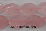 CRQ375 15.5 inches 15*20mm faceted & twisted oval rose quartz beads