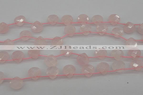 CRQ379 15.5 inches 10*10mm faceted briolette rose quartz beads
