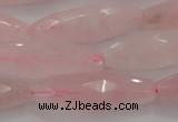 CRQ381 15.5 inches 10*30mm faceted rice rose quartz beads