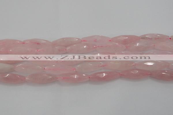 CRQ381 15.5 inches 10*30mm faceted rice rose quartz beads