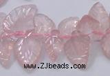 CRQ385 15.5 inches 15*18mm - 15*25mm carved leaf rose quartz beads