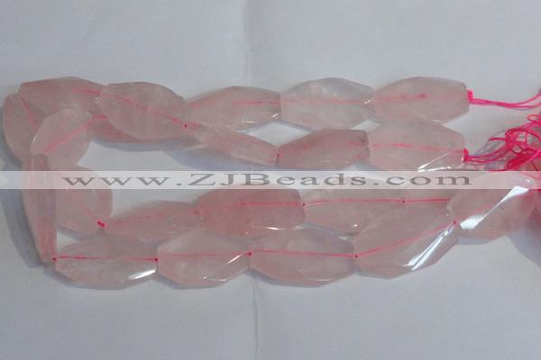 CRQ386 20*30mm - 22*35mm twisted & faceted freeform rose quartz beads