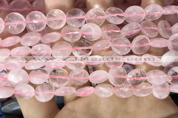 CRQ552 15.5 inches 12mm faceted coin rose quartz beads wholesale
