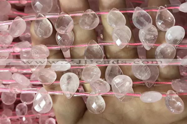 CRQ560 Top drilled 10*14mm faceted briolette rose quartz beads