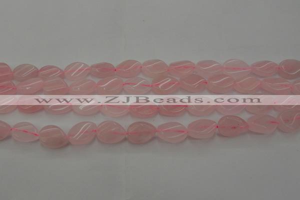 CRQ640 15.5 inches 13*18mm twisted flat teardrop rose quartz beads