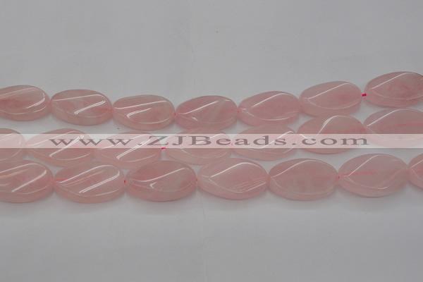 CRQ645 15.5 inches 18*25mm twisted oval rose quartz beads