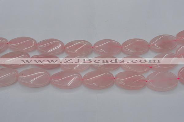 CRQ647 15.5 inches 25*35mm twisted oval rose quartz beads