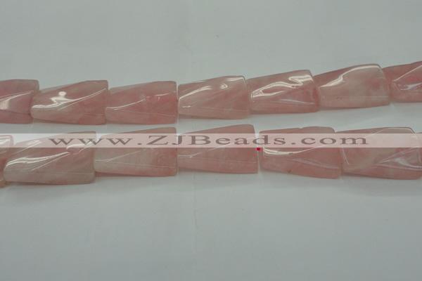 CRQ652 15.5 inches 25*35mm twisted rectangle rose quartz beads