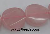 CRQ663 15.5 inches 25mm twisted coin rose quartz beads