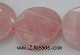 CRQ664 15.5 inches 30mm twisted coin rose quartz beads