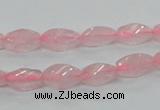 CRQ69 15.5 inches 6*12mm twisted rice natural rose quartz beads