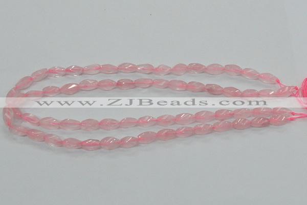 CRQ69 15.5 inches 6*12mm twisted rice natural rose quartz beads