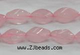 CRQ70 15.5 inches 8*16mm twisted rice natural rose quartz beads