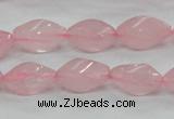 CRQ70 15.5 inches 8*16mm twisted rice natural rose quartz beads