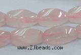 CRQ71 15.5 inches 10*22mm twisted rice natural rose quartz beads