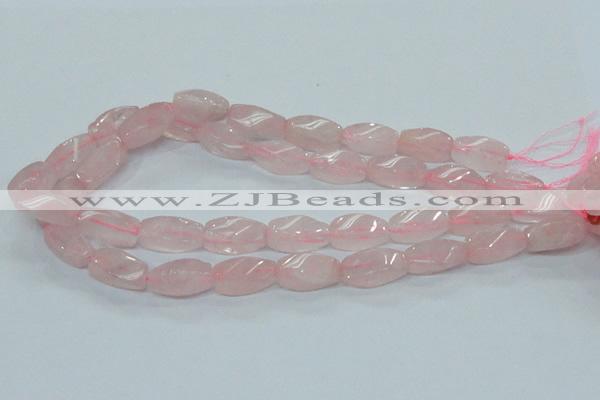 CRQ71 15.5 inches 10*22mm twisted rice natural rose quartz beads