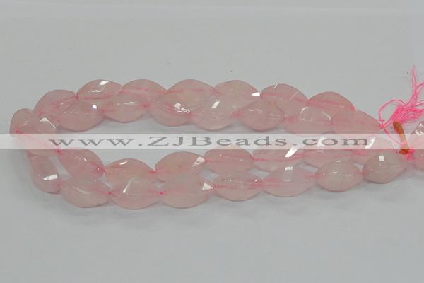 CRQ72 15.5 inches 12*24mm twisted rice natural rose quartz beads