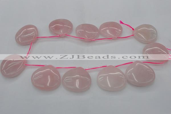CRQ725 Top drilled 35*35mm flat teardrop rose quartz beads